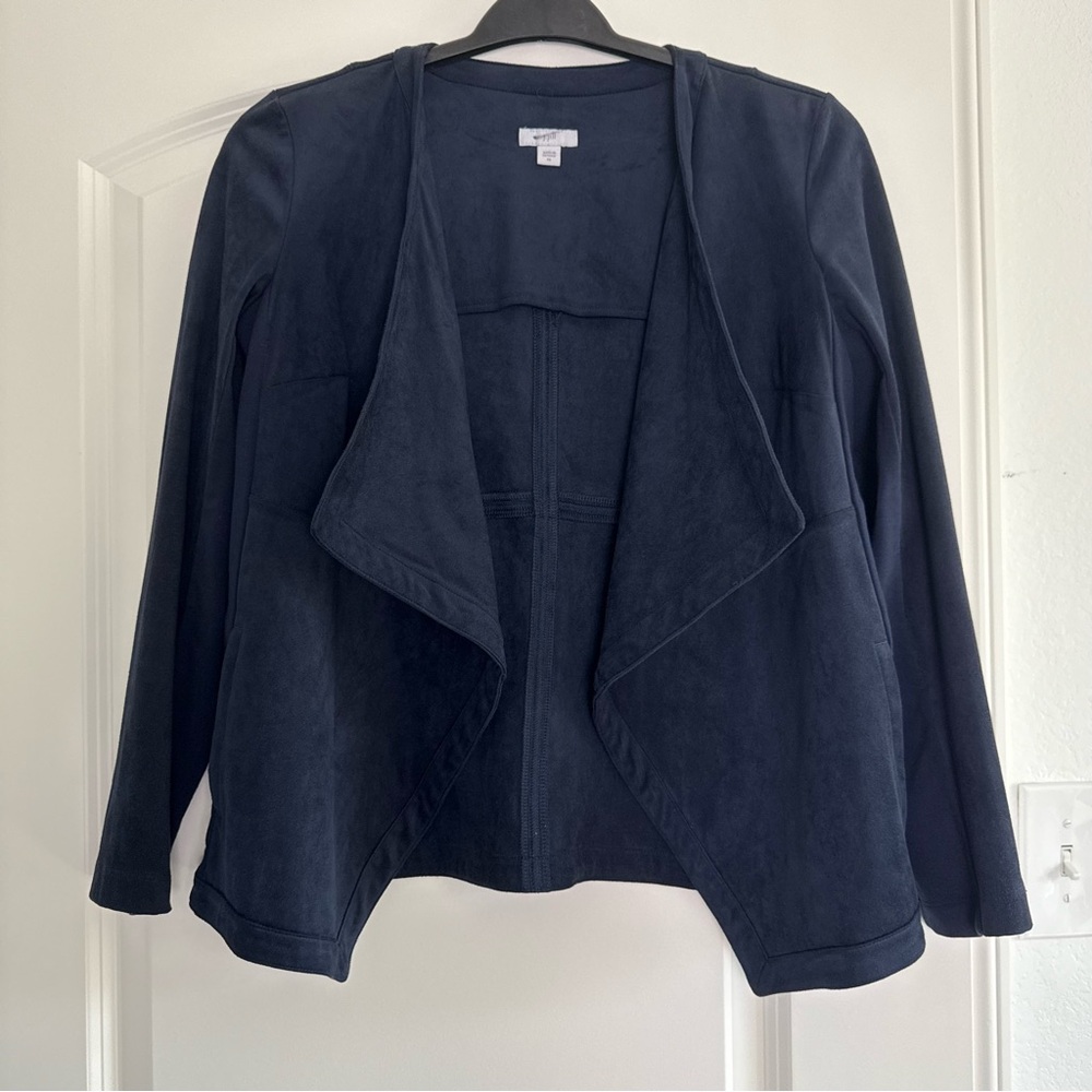 J.Jill Women Faux Suede Flowy Open Front Long Sleeve Navy Blue Jacket XS Stylish